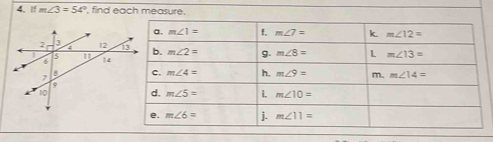 If m∠ 3=54°