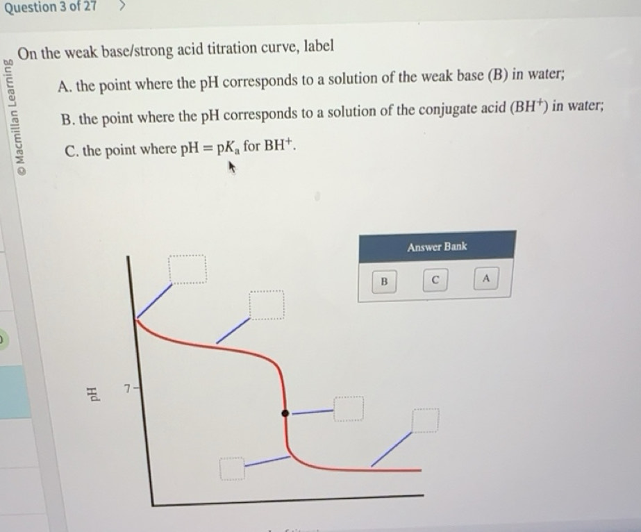 Solved: On the weak base/strong acid titration curve, label A. the ...