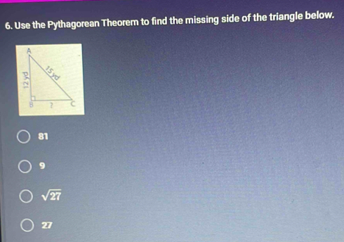 Solved: Use the Pythagorean Theorem to find the missing side of the ...