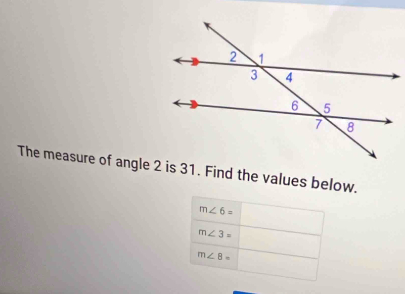 m∠ 6=
m∠ 3=
m∠ 8=