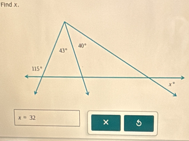 Find x.
x=32
× s