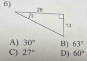 A) 30° B) 63°
C) 27° D) 60°