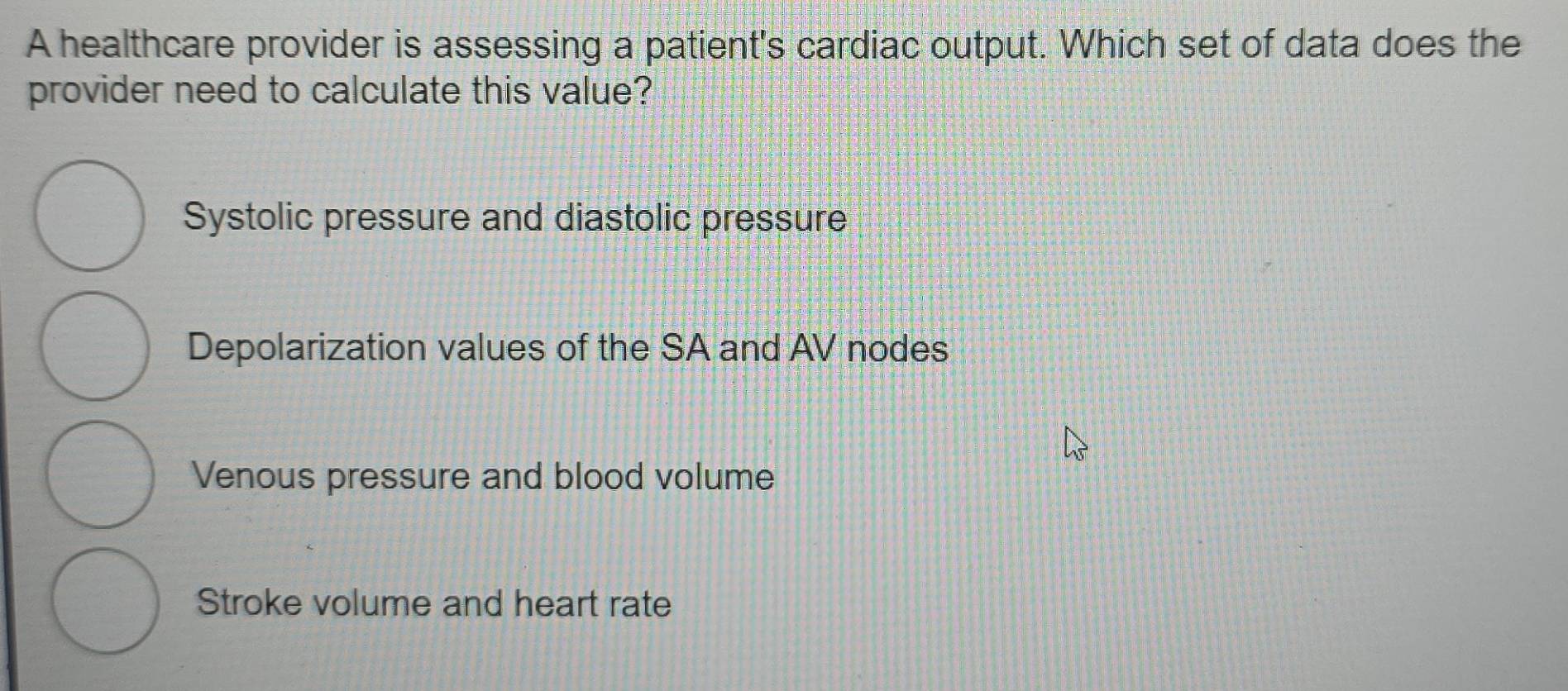 Solved: A healthcare provider is assessing a patient's cardiac output ...