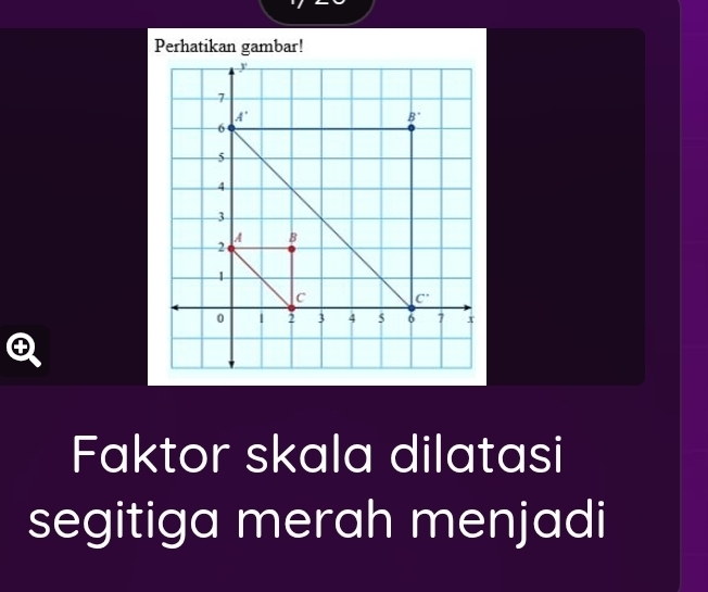 Perhatikan gambar!
Faktor skala dilatasi
segitiga merah menjadi