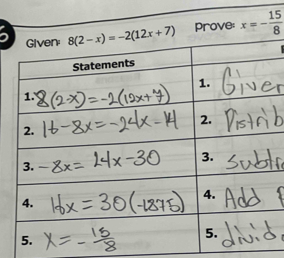 prove: x=- 15/8 