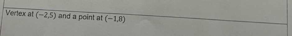 Vertex at (-2,5) and a point at (-1,8)