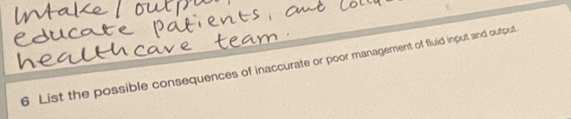 List the possible consequences of inaccurate or poor management of fluid input and output