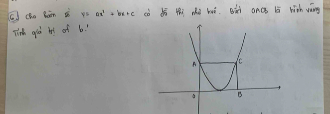 (G. Icho Ram sò y=ax^2+bx+c cò ¢ō thí nǎd hvè. Bid oACB lā hinh vuóng 
Tin giò tri of 6.