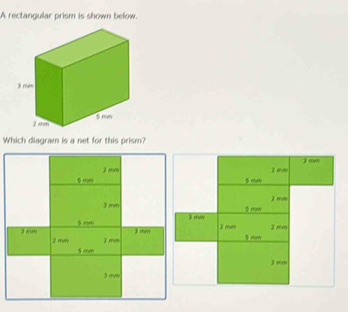 Solved: A rectangular prism is shown below. Which diagram is a net for ...