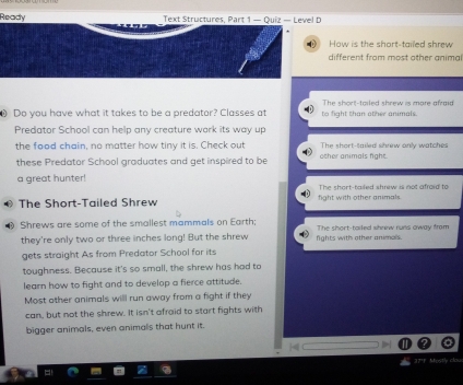Solved: Ready Text Structures, Part 1 — Quiz — Level D How is the short ...