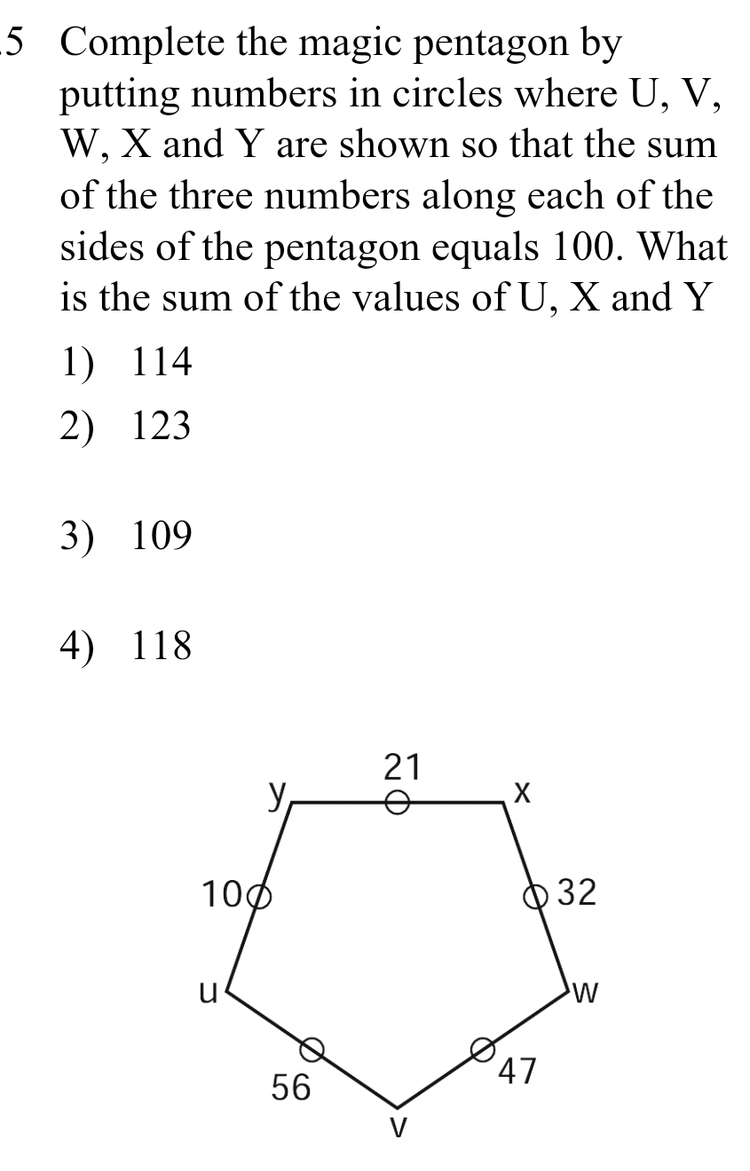 Solved: Complete the magic pentagon by putting numbers in circles where ...