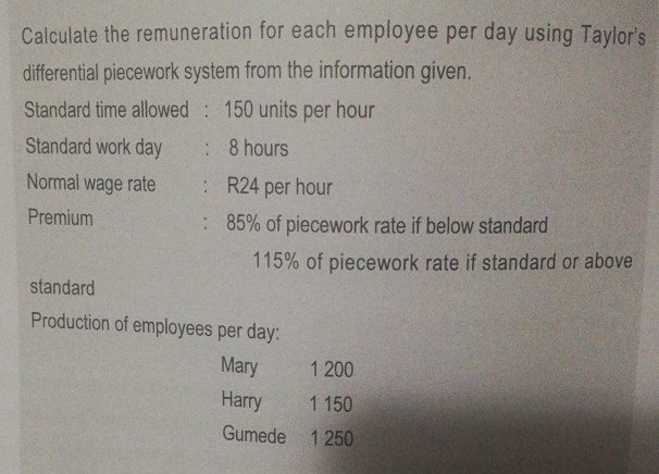 Solved: Calculate the remuneration for each employee per day using ...