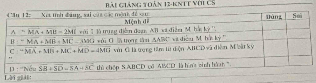 Bài GiảnG tOán 12-KNTT với CS
Lời giải: