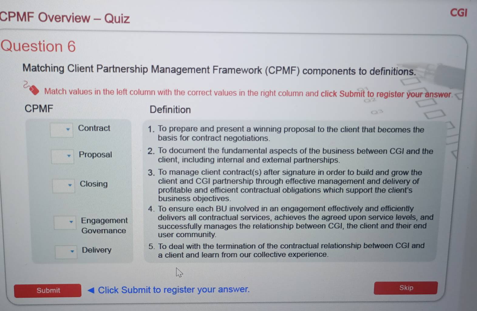 Solved: CPMF Overview - Quiz CGI Question 6 Matching Client Partnership ...