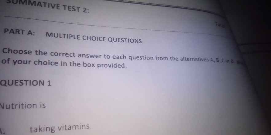 Solved: SUMMATIVE TEST 2: Total PART A: MULTIPLE CHOICE QUESTIONS ...