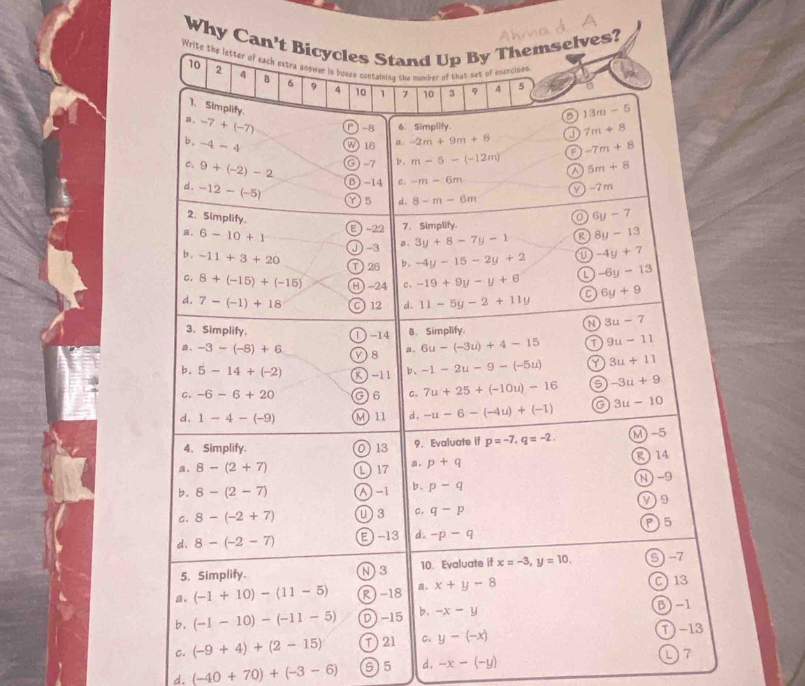 Why Can’telves?
Wr
C.
D7
d. (-40+70)+(-3-6) S)5 d. -x-(-y)