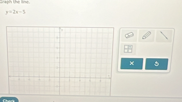 Graph the line.
y=2x-5
| 
× 
Check