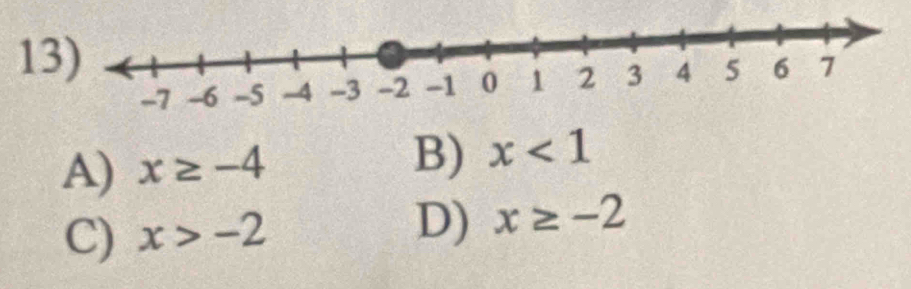 1
A) x≥ -4
B) x<1</tex>
C) x>-2
D) x≥ -2