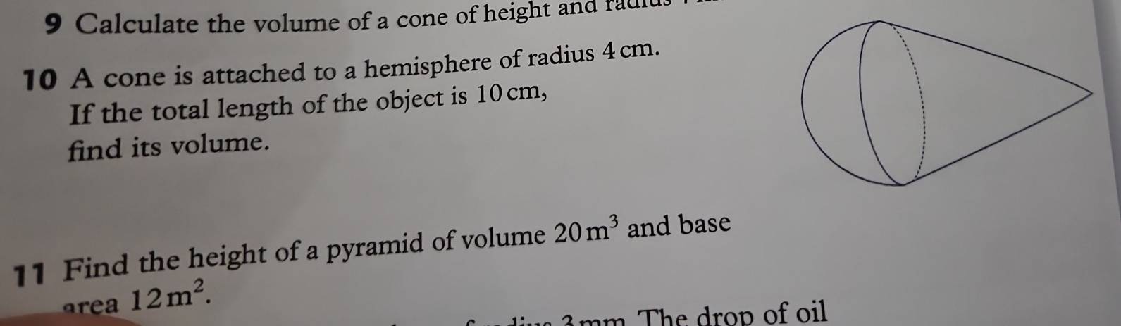 Solved: Calculate the volume of a cone of height and rault 10 A cone is ...