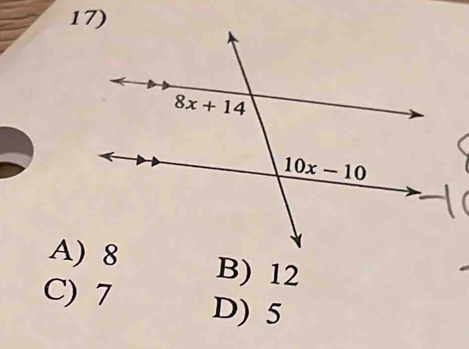 A) 8 B) 12
C) 7 D) 5