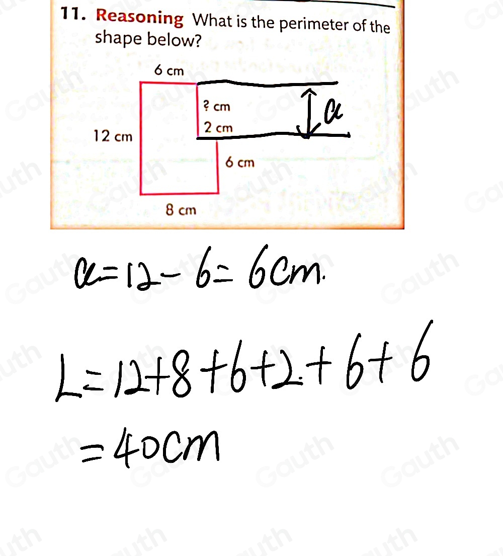 Solved: Reasoning What is the perimeter of the shape below? [Math]