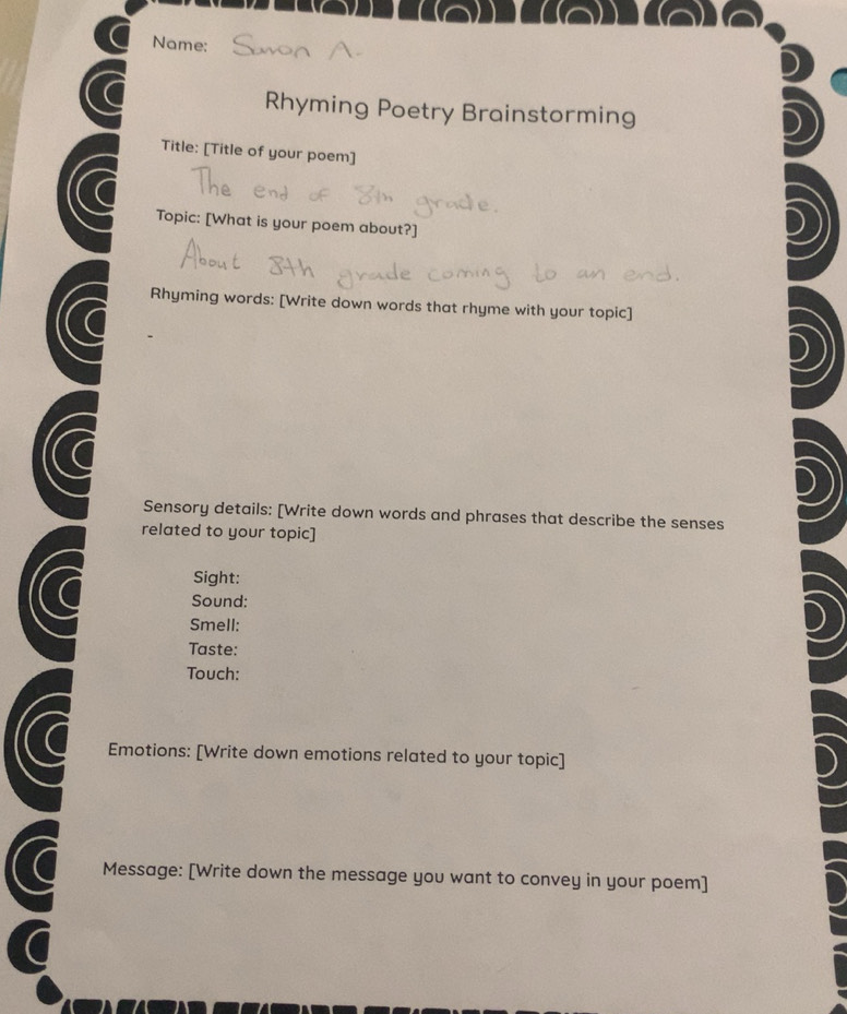 Solved: lollo Name: Rhyming Poetry Brainstorming Title: [Title of your ...