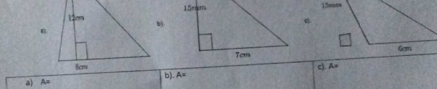 15mm
Gcm
c). A=
b). A=
a) A=