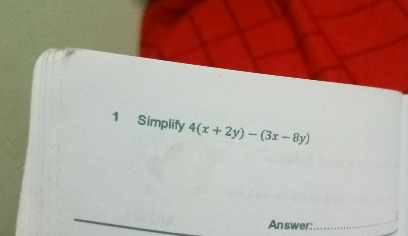 Simplify 4(x+2y)-(3x-8y)
Answer: 
_