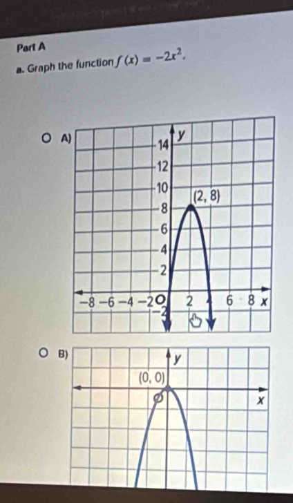 Graph the function f(x)=-2x^2.
A