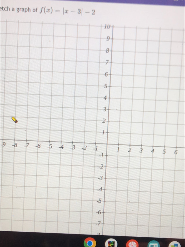 etch a graph of f(x)=|x-3|-2
-9 6