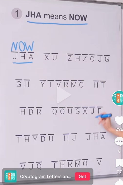 JHA means NOW 
No overline A overline Xoverline U overline Zoverline Hoverline Zoverline Ooverline G
overline Goverline H overline Yoverline Voverline Roverline Moverline O □  overline Hoverline T
 C/1  D/9 
overline Hoverline Doverline R overline Qoverline Ooverline Uoverline Goverline Xoverline Joverline F
298
overline Toverline Hoverline Yoverline Doverline U overline Hoverline J overline Joverline Hoverline A
9
overline Voverline Qoverline Q overline Toverline Hoverline Roverline Moverline O^((circ) overline V)
37
 C/1  D/4  D/2  Cryptogram Letters an... Get