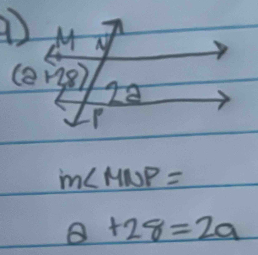 m∠ MNP=
θ +28=2a