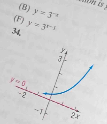 y=3^(-x)
(F)
34. y=3^(x-1)