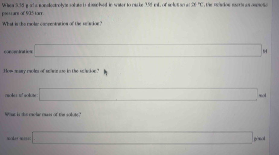 Solved: When 3.35 g of a nonelectrolyte solute is dissolved in water to ...