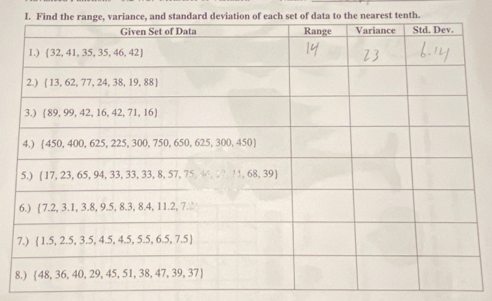 set of data to the nearest tenth.