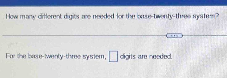 How many different digits are needed for the base-twenty-three system? 
For the base-twenty-three system, digits are needed.