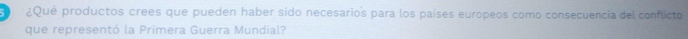 ¿Qué productos crees que pueden haber sido necesarios para los países europeos como consecuencia del conflicto 
que representó la Primera Guerra Mundial?