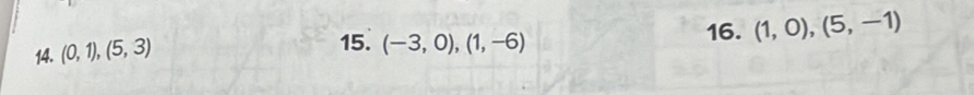 (0,1),(5,3)
15. (-3,0), (1,-6) 16. (1,0),(5,-1)