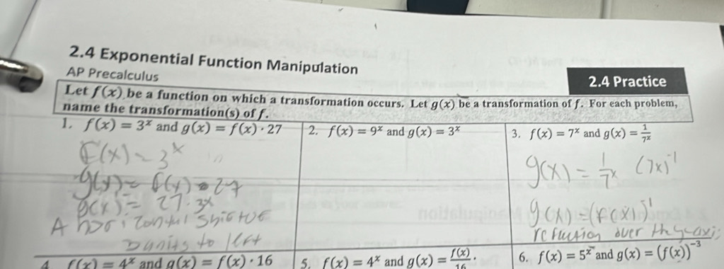 2.4 Exp
4 f(x)=4^x and g(x)=f(x)· 16 5. f(x)=4^x and