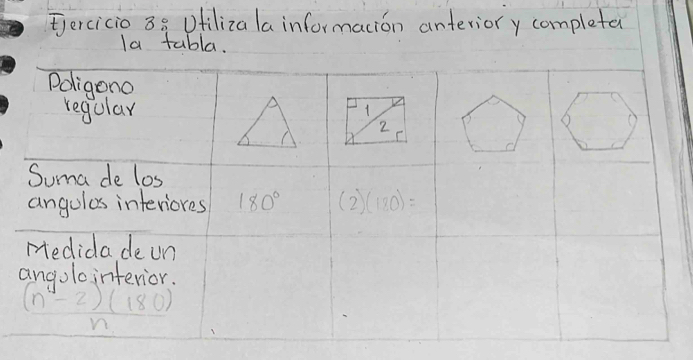 Fercicio 89 Ofiliza la informacion anteriory completa
Ia tabla.