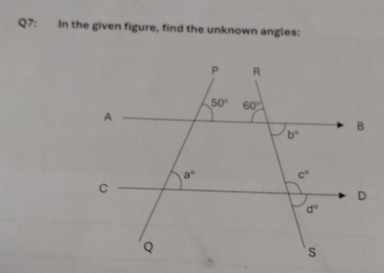 In the given figure, find the unknown angles: