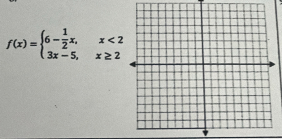 f(x)=beginarrayl 6- 1/2 x,x<2 3x-5,x≥ 2endarray.