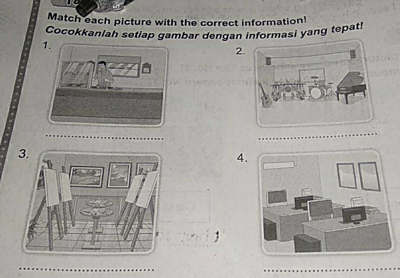 UC 
Match each picture with the correct information! 
Cocokkanlah setiap gambar dengan informasi yang tepat! 
2. 
4.