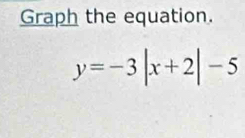 Graph the equation.
y=-3|x+2|-5