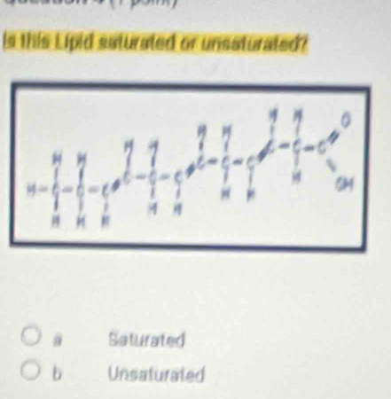 is this Lipid saturated or unsaturated?
a Saturated
b Unsaturated