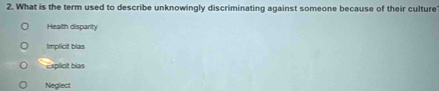 Solved: What is the term used to describe unknowingly discriminating ...
