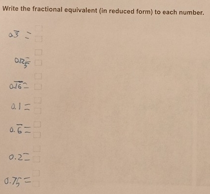 Solved: Write the fractional equivalent (in reduced form) to each ...