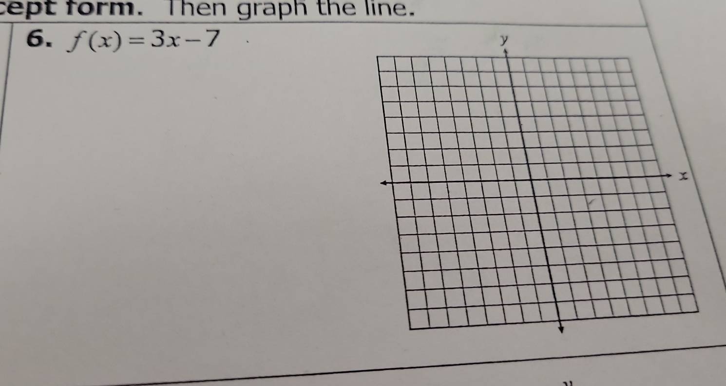 cept form. Then graph the line. 
6. f(x)=3x-7