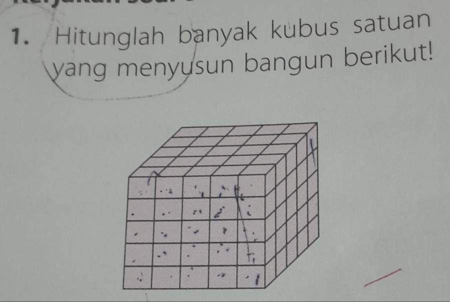 Hitunglah banyak kubus satuan 
yang menyusun bangun berikut!