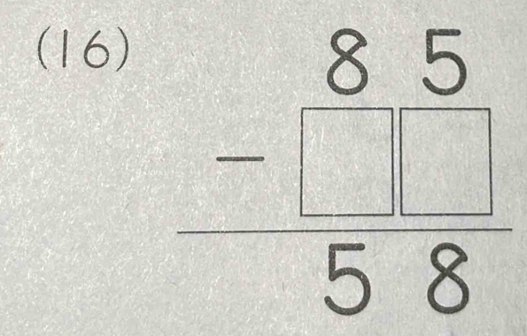 (16)
-frac beginarrayr 85 □ □ endarray 58